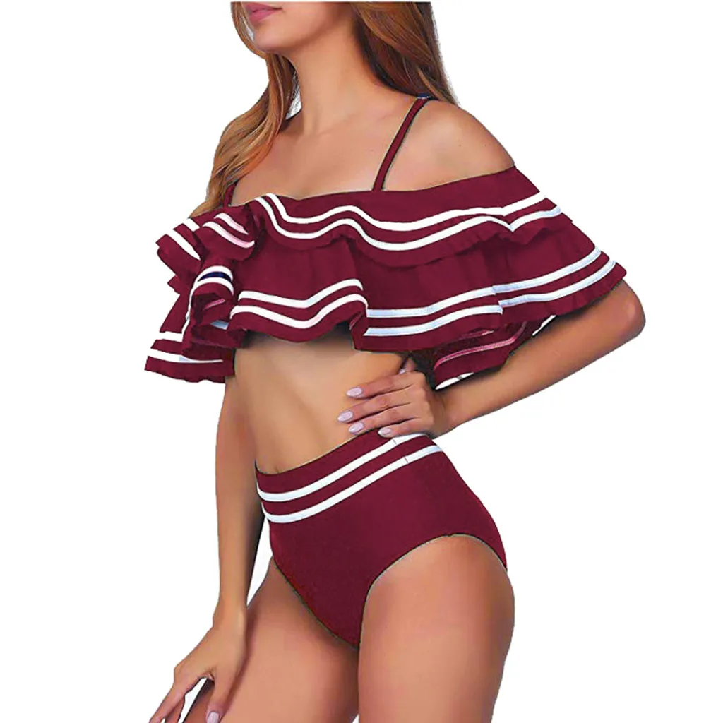 Набор бикини для женщин 2020 2 шт Винтаж с рюшами оборками в полоску Топ нижний