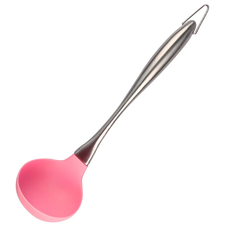 Pink Soup Ladle Антипригарная кухонная утварь термостойкие Инструменты для выпечки пищевого силикона кухонные изделия с ручкой из нержавеющей стали - Цвет: Pink Soup Ladle