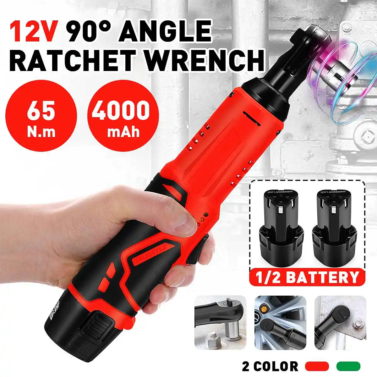 

Cordless Electric Wrench 65N.m 3/8" Ratchet Wrench Set Angle Drill Screwdriver Wrench Tools with 2 x 4000mAh Battery Charger Kit