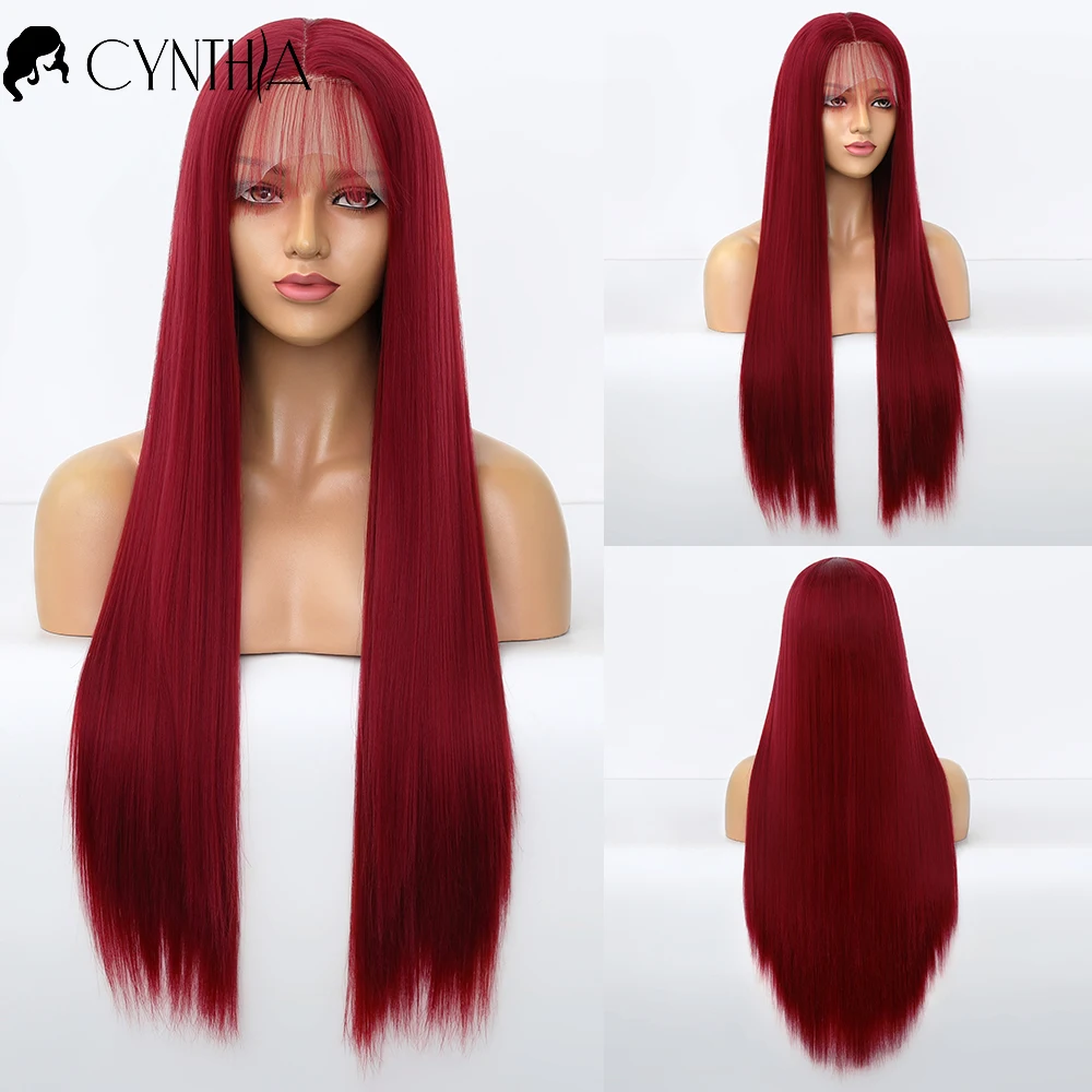 

Red Lace Front Wig Synthetic Long Straight Wigs For Black Women With Baby Hair 26inch Natural Cosplay Lace Frontal Perruque