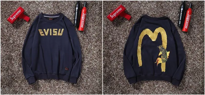 Evisu осенне-зимний мужской свитер с круглым вырезом, теплый дышащий Модный хлопковый свитер с принтом и длинными рукавами для мужчин и женщин, одежда для влюбленных