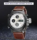 Мужские военные кварцевые часы OHSEN, черные водонепроницаемые спортивные мужские наручные часы с кожаным ремешком и будильником, часы с секундомером, мужские часы