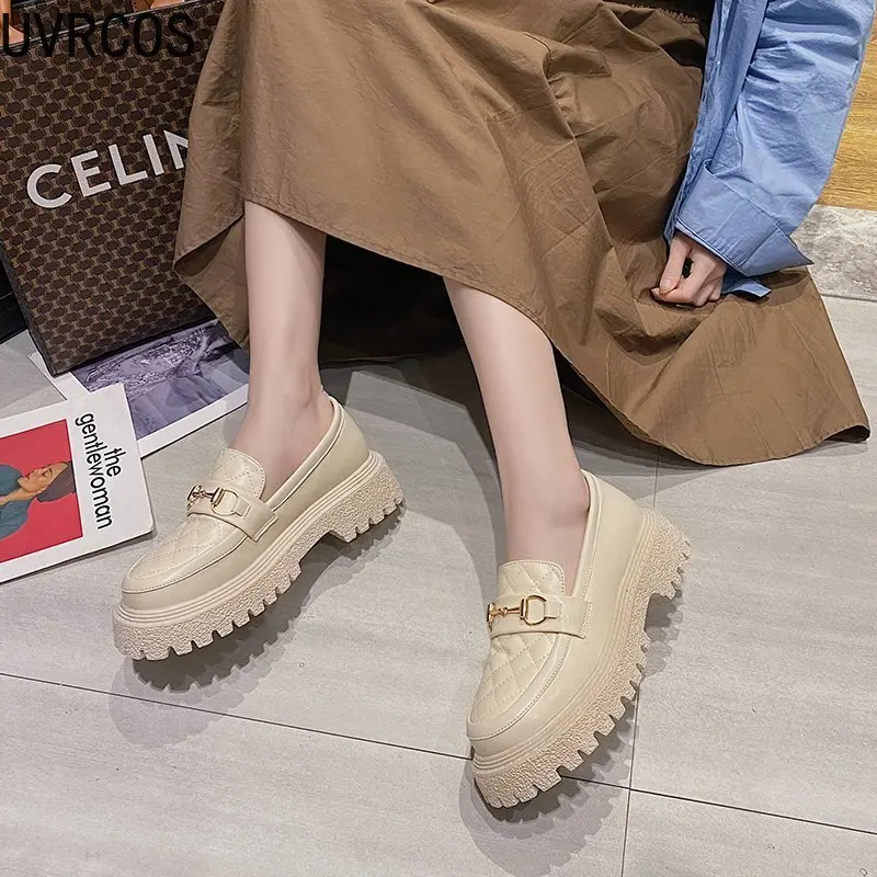 

British Style Women's Single Shoes Fashion Wild Trend Simple Vamp Buckle Design Thick Bottom Temperament Small Leather Shoes