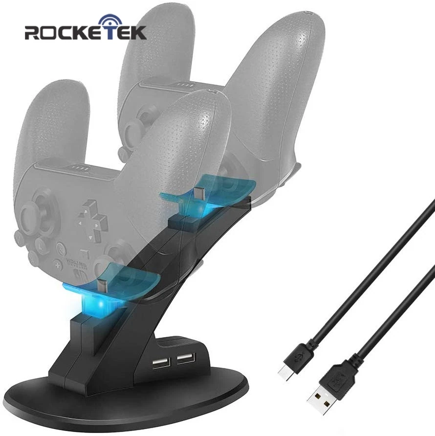 Rocketek 2 USB зарядная док-станция для Nintendo Switch Joy-con контроллер LED Type-C зарядное устройство для Switch Pro геймпад Подставка для зарядки NS - изображение