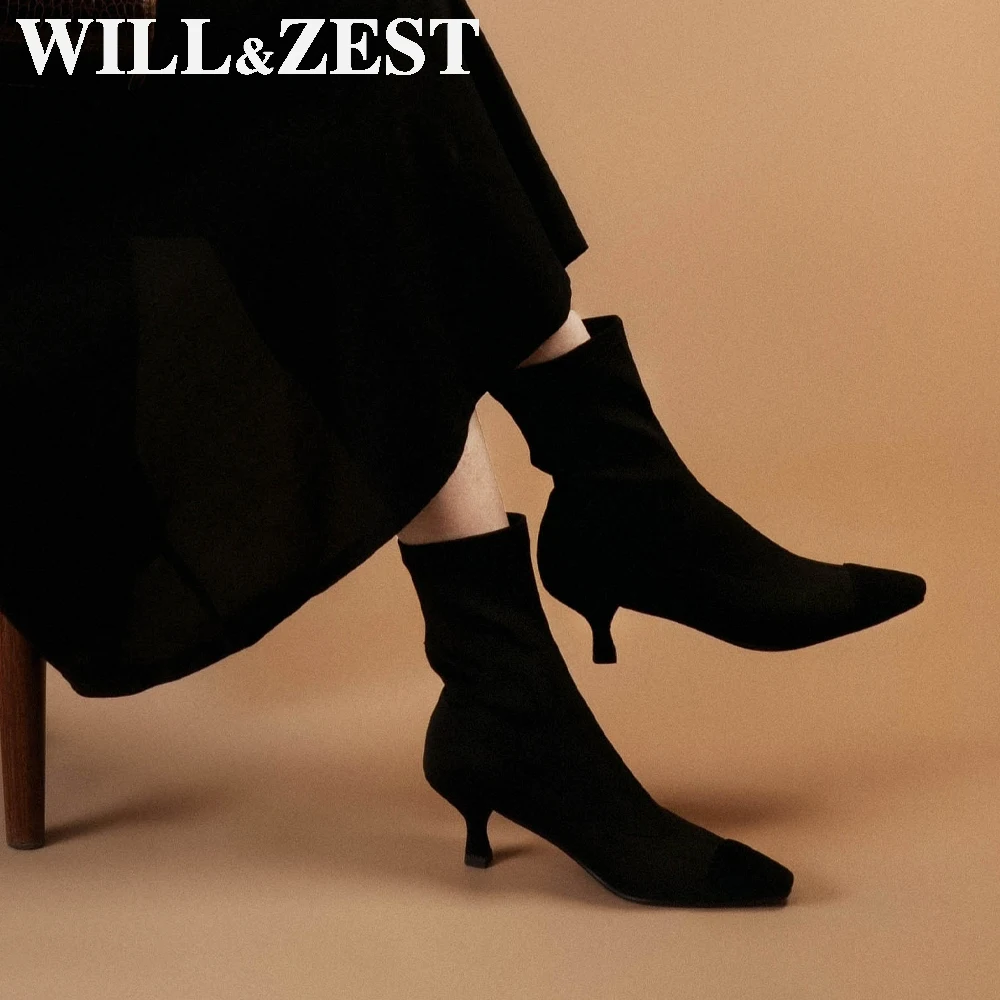 Will &amp Zest/черные ботинки чулки эластичная обувь на высоком каблуке-шпильке