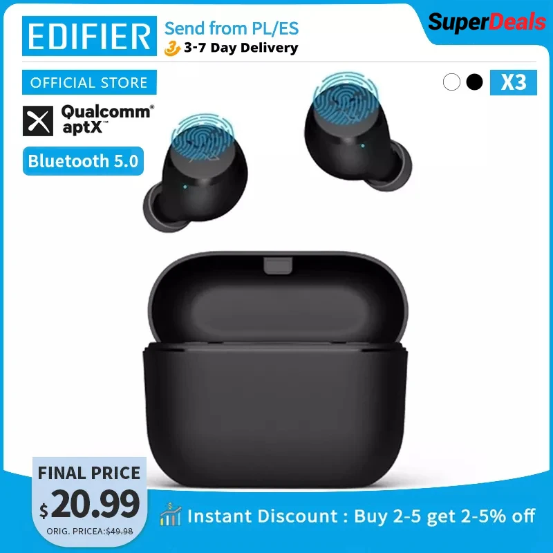 Беспроводные наушники EDIFIER X3 TWS с поддержкой Bluetooth 5,0, голосовым помощником и сенсорным управлением, до 24 часов воспроизведения | Электроника | АлиЭкспресс