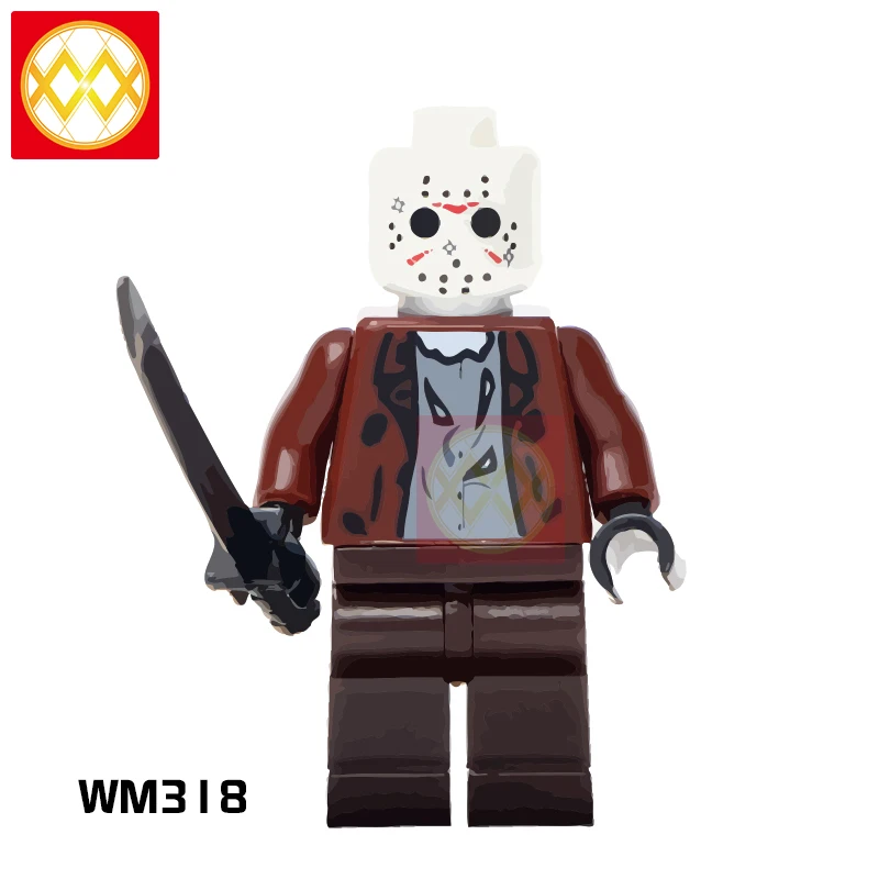 Дерево Блоки фильм ужасов это Pennywise Хэллоуин Джокер клоун Джейсон Voorhees кожаное лицо Заводной Строительный Блок игрушка для детей - Цвет: Дерево
