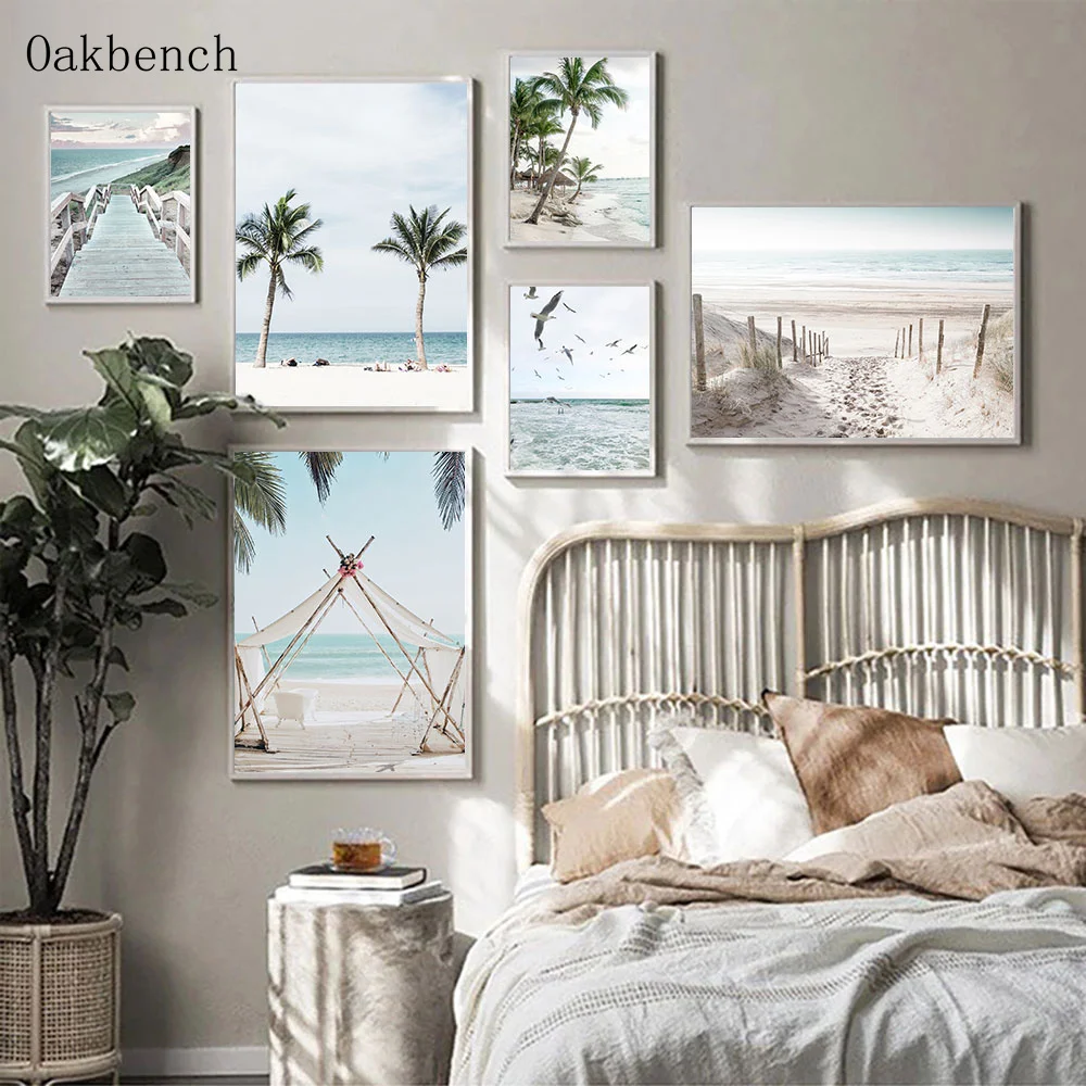 

Картина на холсте с морским пейзажем, постер с пальмами, Пляжная стена в виде чайки, настенные картины в скандинавском стиле, домашний декор ...