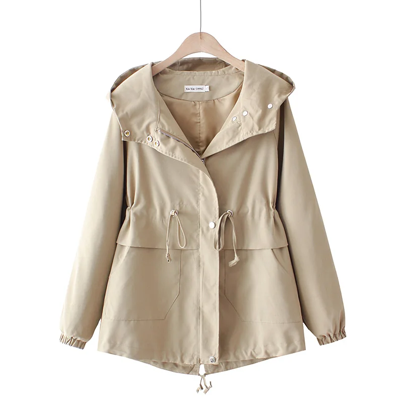 

Женский однобортный тренчкот, ветровка средней длины со шнуровкой, модель H2097 в Корейском стиле на весну и осень, 2022