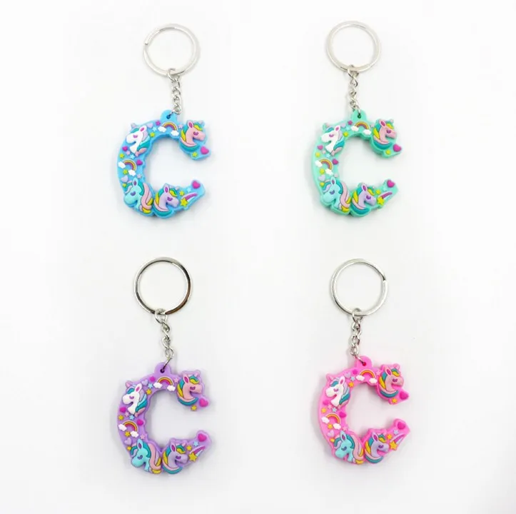 3 1 Pcs Kawaii Unicorn Letters key Chain For Girl Kids Keychain Women Car Key Ring Letter Holder Party Favors Gift - Цвет: 3