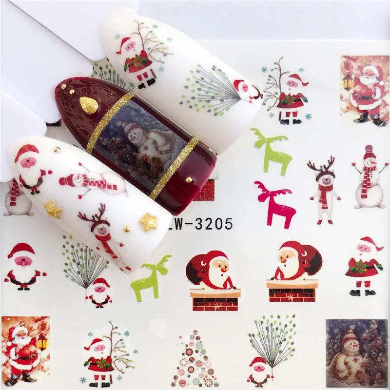 

1 Sheet Christmas Elk bell Santa Claus Nail Sticker Full Wraps Water Transfer Sticker Nail Art Decals Manicure Styling Xmas Gift