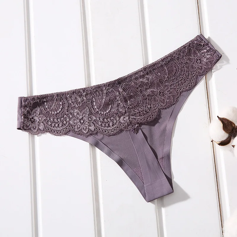 

Seamless Sexy Lingerie Ladies Thong Sexy Ladies Transparent Hollow Lace Ice Silk Low-rise Briefs Underwear Women