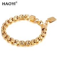 8mm men simple id tag bracelets creavite gold black color stainless steel hip hop locomotive curb box chain bracelets jewelry