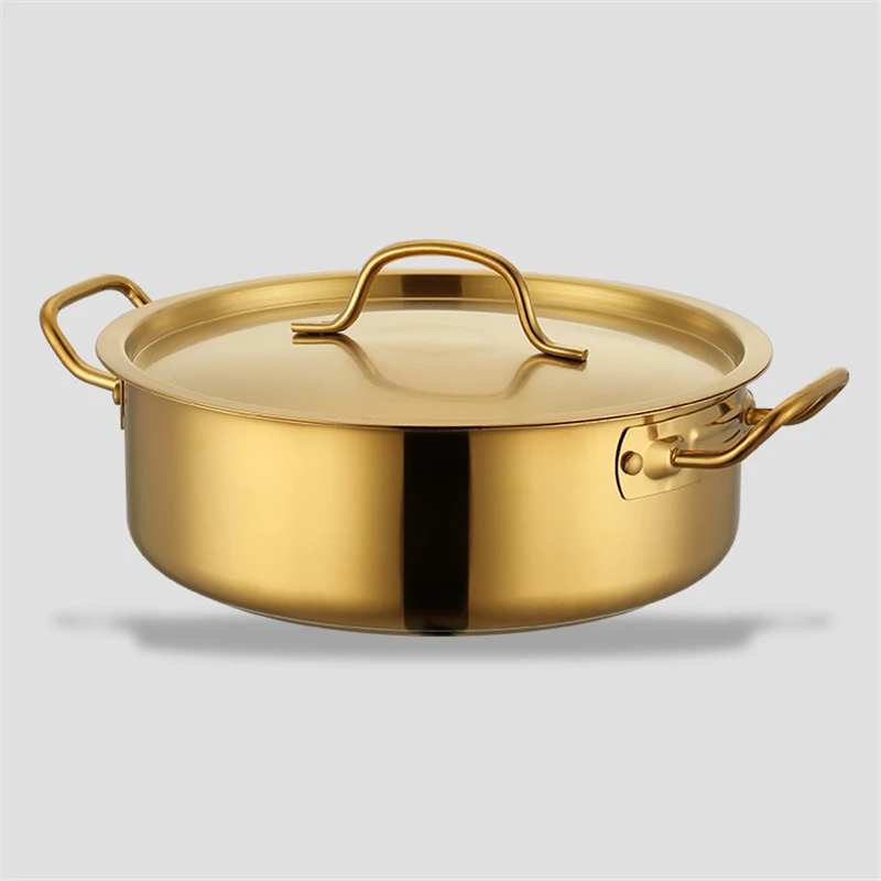 

Golden pot Hot pot Soup pot Rinse pot for induction cooker Flat bottomed double ear single pot Stainless steel hot pot basin