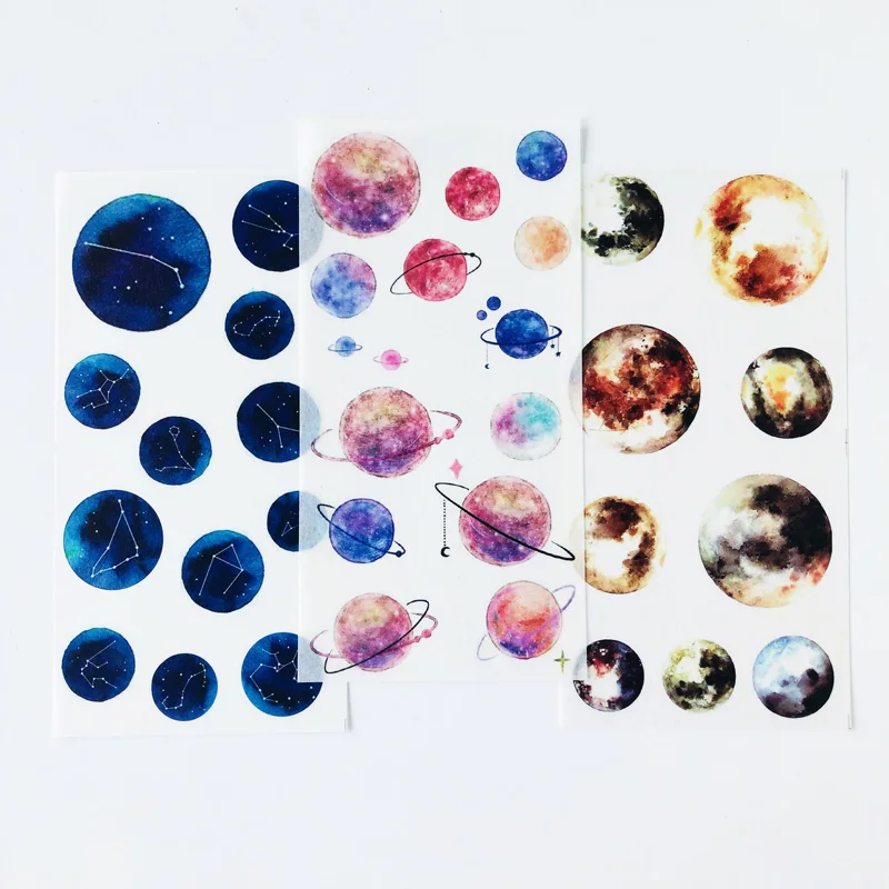 

3 Sheets /Pack Watercolored Starry Planets DIY Decorative Stickers Diary Phone Bottle Decor