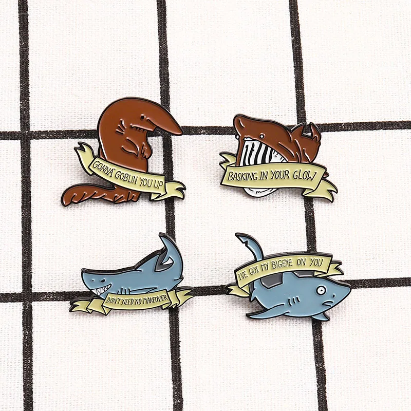 Кит Акула эмалированные булавки животное с забавным баннером нагрудные рубашка