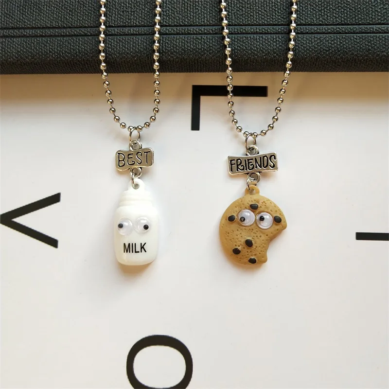 2 шт./компл. креативное ожерелье с кулоном в виде мини печенья и молочной чашки