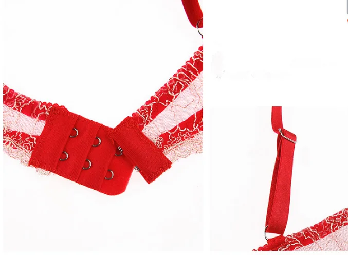 Красный кружевной бюстгальтер с вышивкой комплект нижнего белья сексуальное