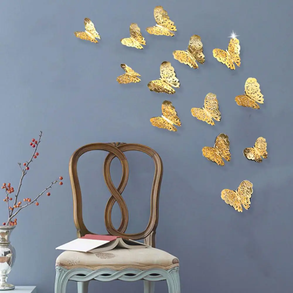 12 шт./лот 3D в форме бабочки для зеркальной стены стикеры наклейки на искусства