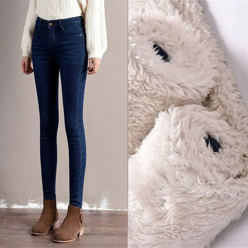 

Winter Thick Velvet Plus size Jeans Female Denim Pants Black Womens Jeans Stretch Buttons Skinny Pants For Women Trousers