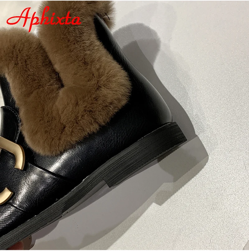 Aphixta; Новинка года; женские ботинки с пряжкой; женская кожаная обувь на меху; теплая плюшевая зимняя новая женская обувь; модные зимние ботинки