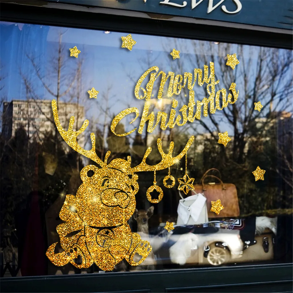 Рождественские золотые наклейки на окна Наклейки стены для детской комнаты