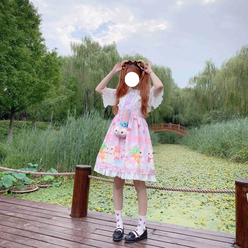 Kawaii японский Лолита девушка Лолита гриб кролик кружева милое платье без рукавов