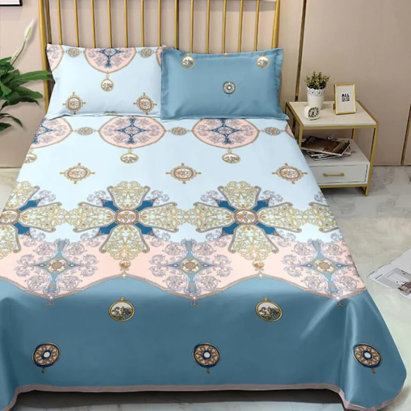 

New Ice Silk Mat Summer Home Bedroom School Dormitory Bedding 3pcs Set 1 Bed Sheet+2 Pillowcase Non-Slip King/Queen Size J8436