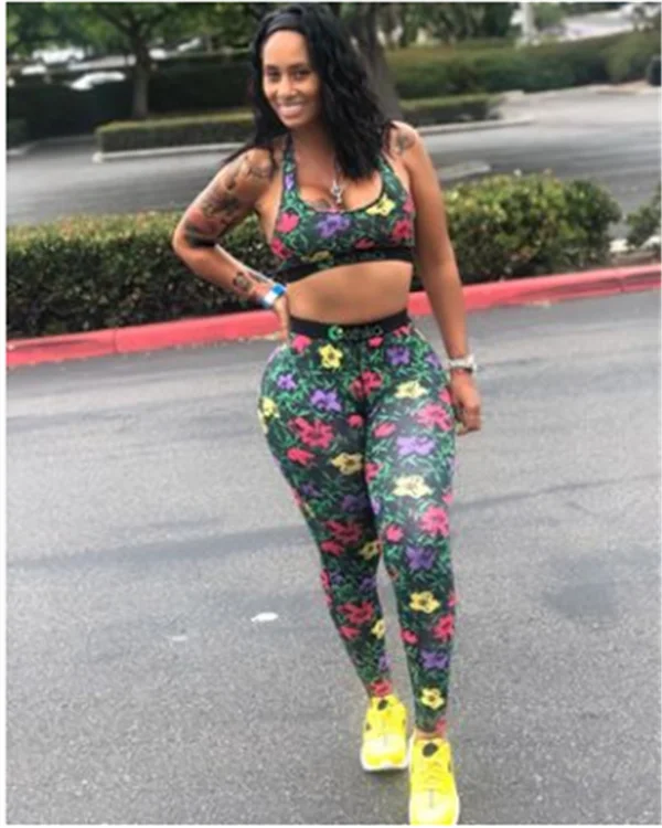 

2020 Colorful Print Matching Sets Ladies Female Summer Sexy O-neck Two Piece Set Long Pant 2 Piece Set Sweat Suit