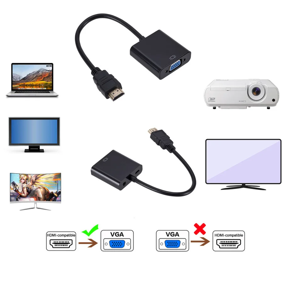 Кабель-адаптер HDMI-совместимый с VGA переходник папа в мама 1080P разъем 3 5 кабель AUX