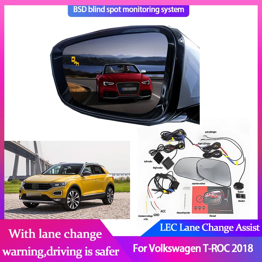 

High Quality Car BSD System BSA BSM Blind Spot Detection Driving Warning Safety Radar Alert Mirror For Volkswagen T-ROC 2018