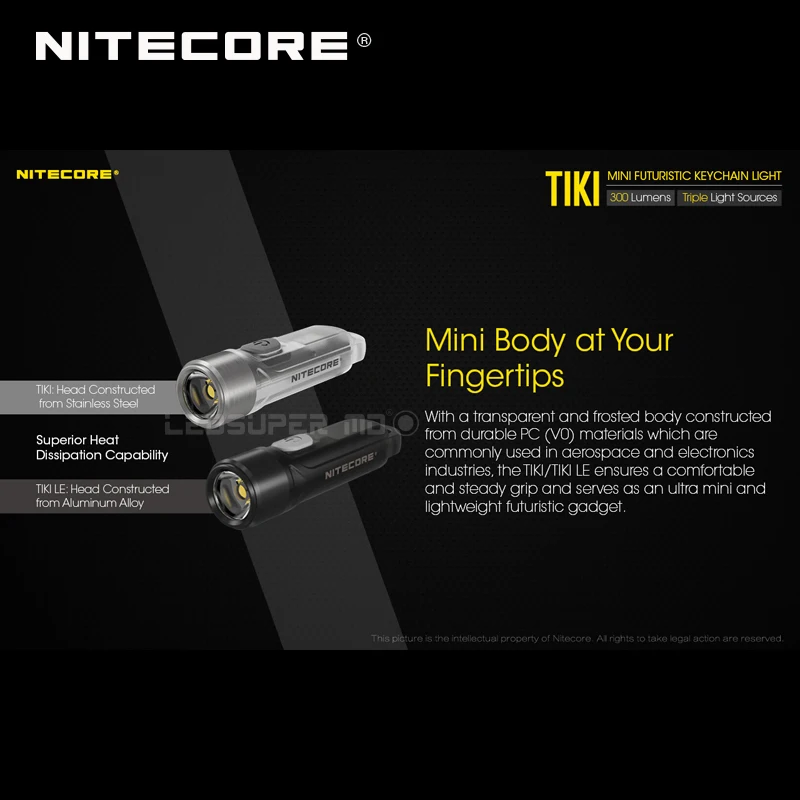 Mini Futuristic NITECORE TIKI/ TIKI LE USB Rechargeable Keychain Light Built-in Li-ion Battery