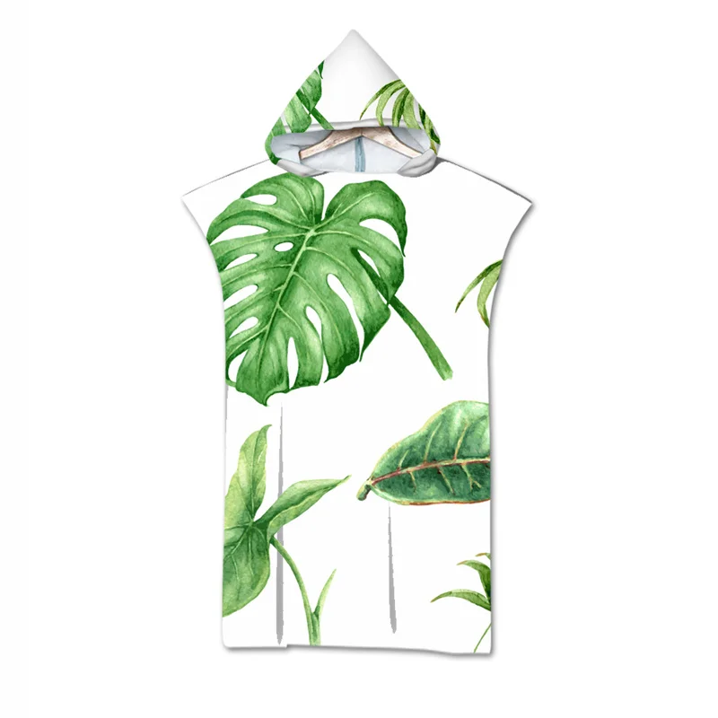 

New leaves geometry Towel Adult Microfiber Dressing Robe Hooded Bath Towel Swimming Surfing Beachwear