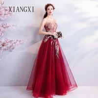 xiangxi burgundy evening dresses long sheers a line sleeveless lace appliques beaded floor length evening gowns party dresses