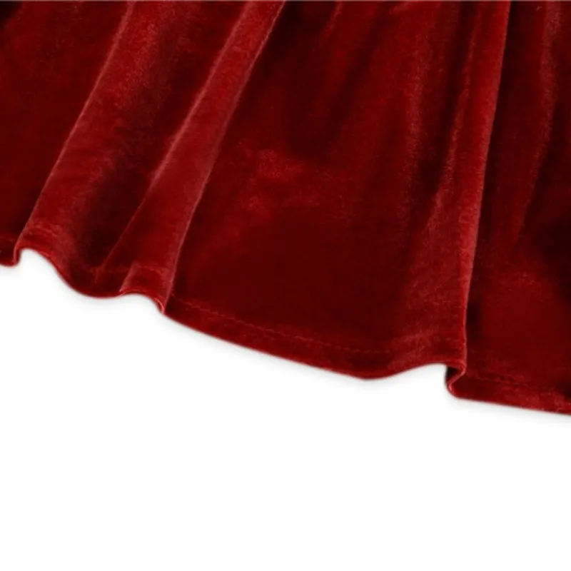 

French Style Spliced Ruffle Velvet Mid-Length Dress Women Spring Round Neck Lace Up High Waist Folds A-Line Dress Office Lady