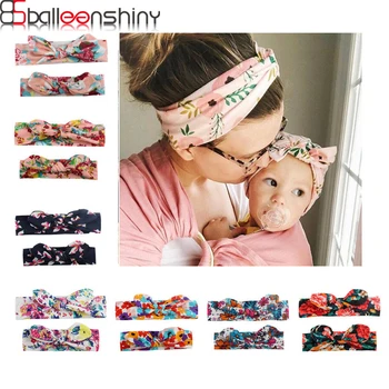 BalleenShiny 2 Pcs Mom&Child Headband Flowers Bowknots Head Accessories Toddler Kids Soft Elastic Headwear Family Photo Props 1