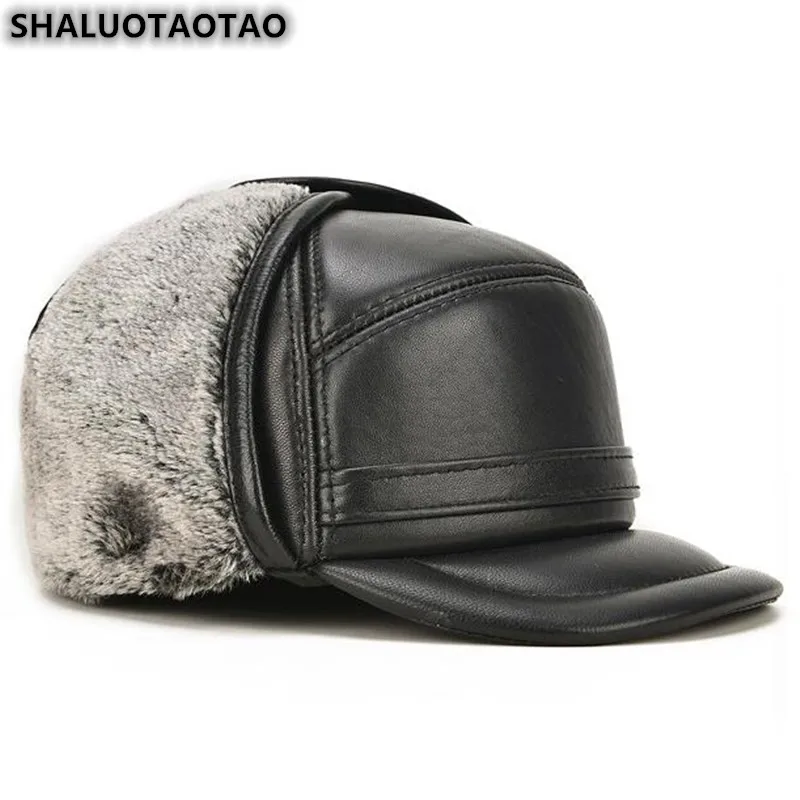 

SHALUOTAOTAO Winter Thermal Ear Protectors Bomber Hats For Men's Fashion Thicken Sheepskin Genuine Leather Hat Brands Dad's Cap