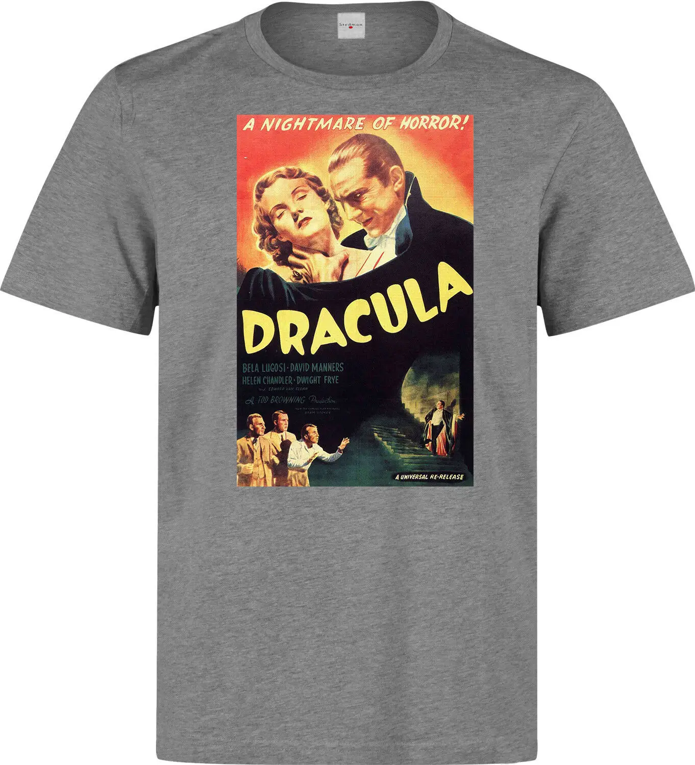 Вампир Дракула ВИНТАЖНЫЙ ПЛАКАТ фильм Искусство мужская серая футболка футболки