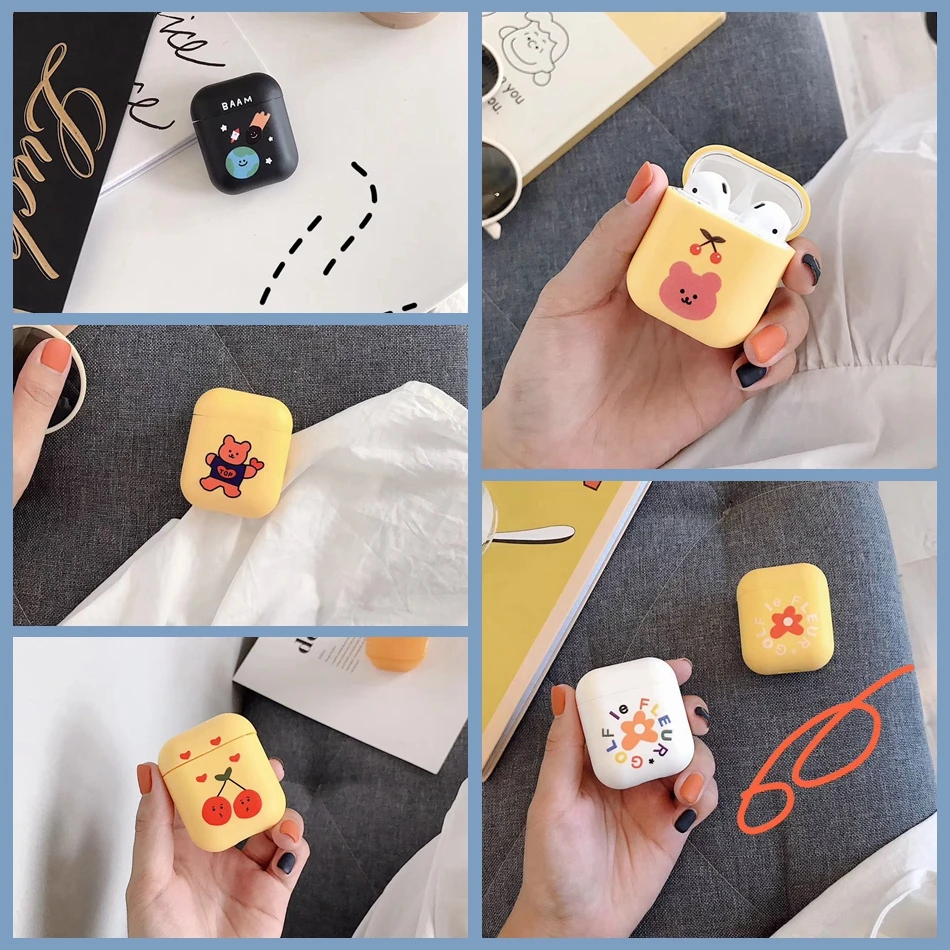 Чехол для AirPods 1/2, милый мультяшный Радужный медведь, разноцветный цветочный узор, чехол для наушников s для Apple Airpods 2, Мягкий защитный чехол