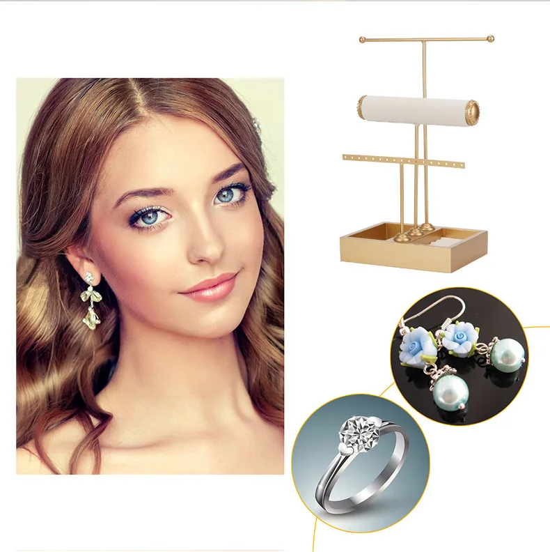 Women Desk Jewelry Organizer Necklace Earring Storage Box Ring Bracelet Holder Gold Watch T-bar For Shop Store Display Stand | Украшения и