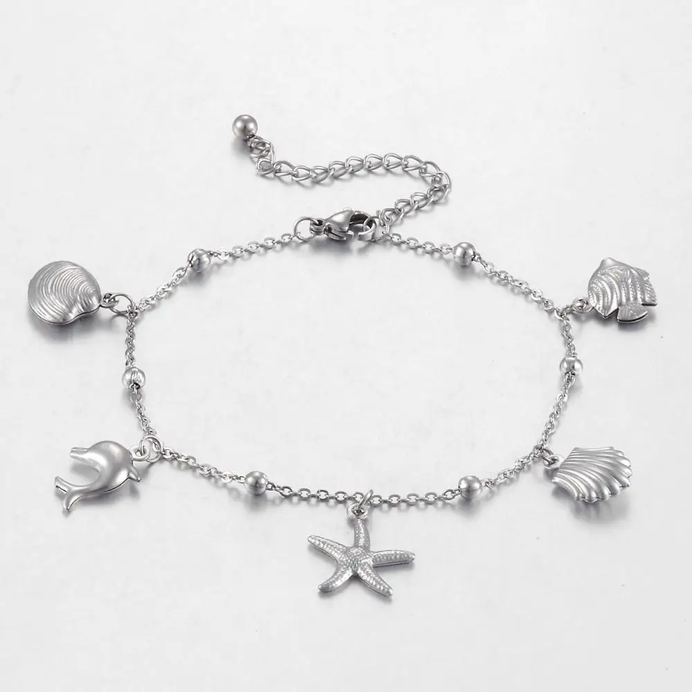 

Ladies Fashion Anklet Stainless Steel Exquisite Pattern High Quality Jewelry Length 21cm 5cm Extension Chain