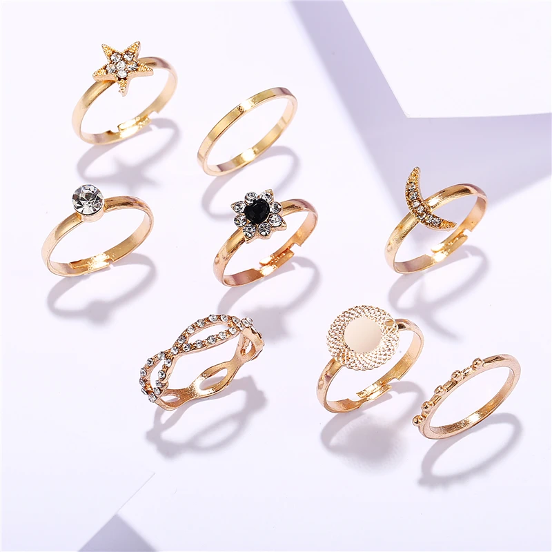 Винтажные золотые кристаллические кольца для женщин в богемном стиле этнические