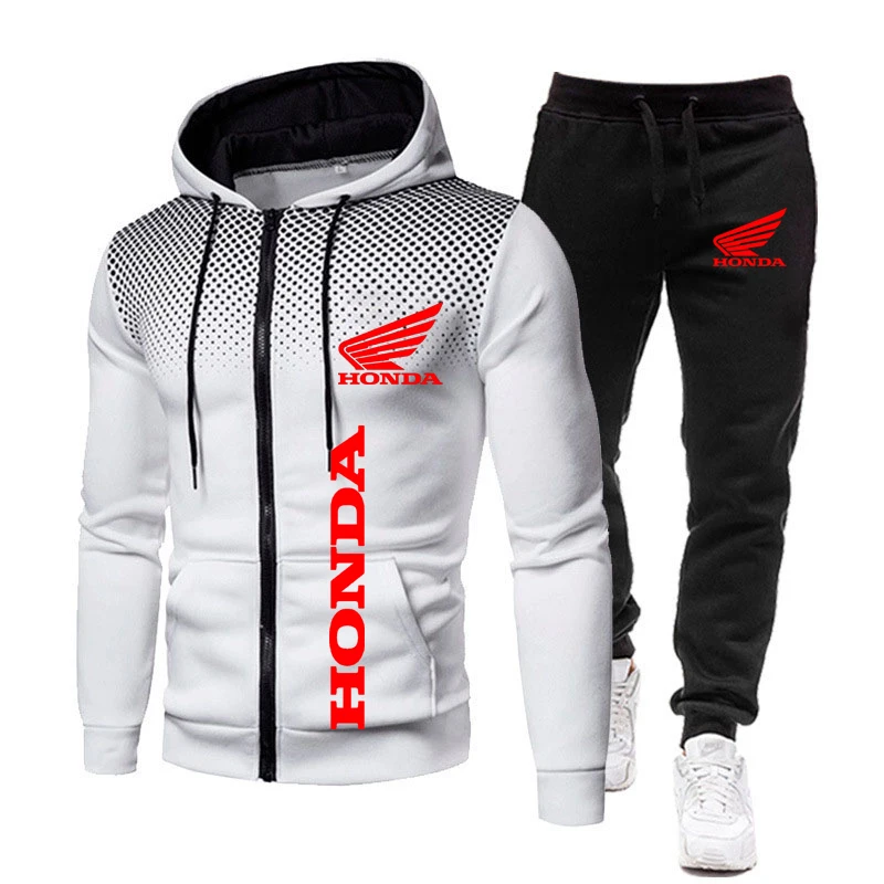 

Autumn Winter Men's Clothing Honda Logo Print Hoodie Suit Fleece Zipper Hoodie Sweatshirt &Sweatpants Men Sets Mens Tracksuits