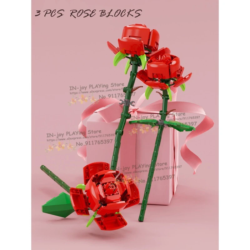 3 шт./лот строительные блоки: цветы розы камелиас хризантемы минималистичные