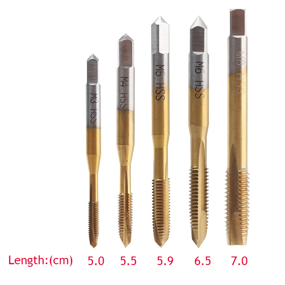 1PC Titanium Hand Tap Tapping Screw Thread Metric Plugs Taps Straight Flute Mechanical Wood Metal Milling Cutters M3 M4 M5 M6 M8 |