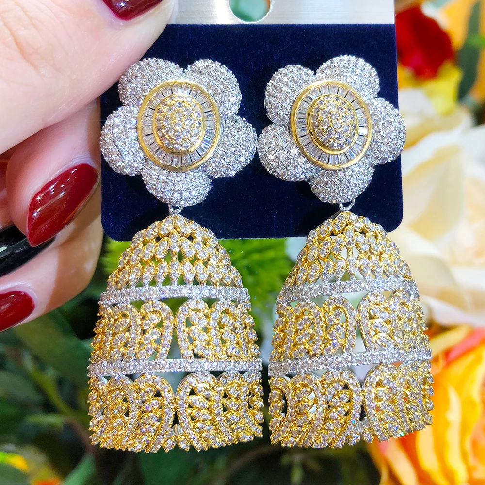 

KellyBola Jewelry Mothers Day Gift Flowers African Dangle Earring For Women Wedding Cubic Zirconia DUBAI Bridal Earring Party