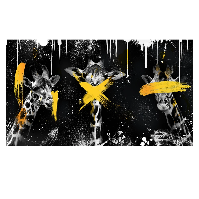 

Black Giraffe With Colorful Marks Painting Prints And Posters On Canvas Nordic Wall Art Picture For Livinng Room Home Decoration