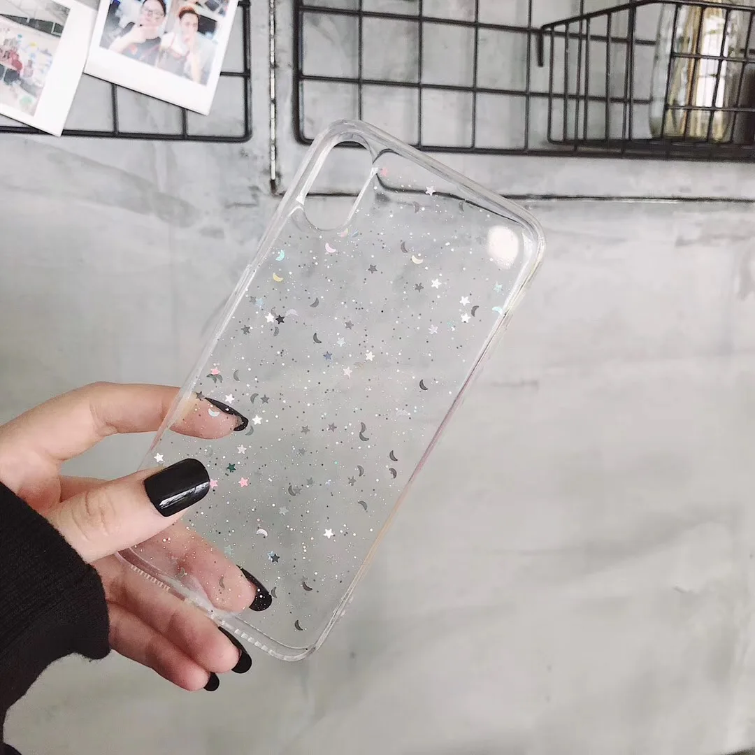 Блестящий гелевый Чехол из ТПУ для телефона Iphone 6 6S 7 8 plus чехол со звездами луной