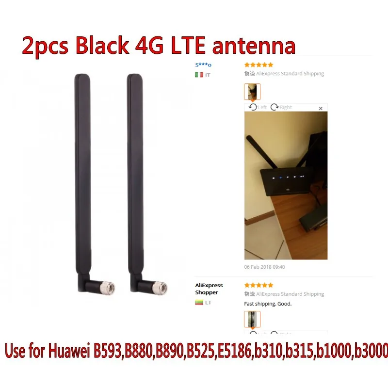 2 шт. черная антенна роутер B315 B310 B593 B525 B880 B890 E5186 5dBi SMA Male 4G LTE|Антенны для связи| |