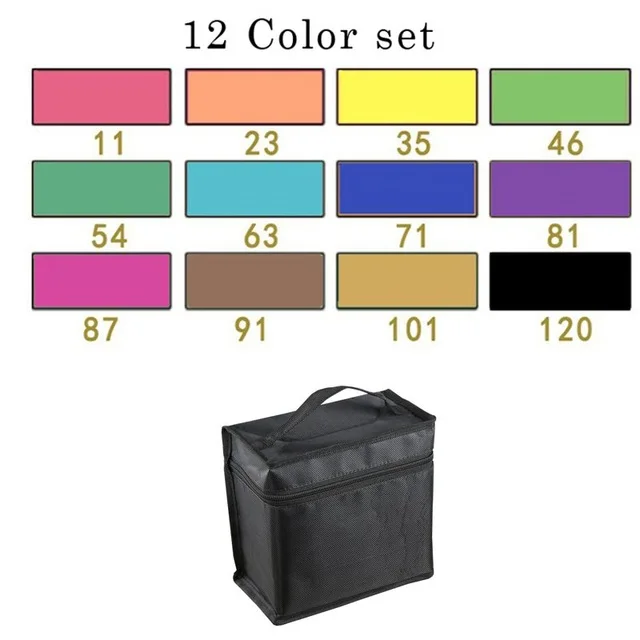12 Color with a bag Улучшенный художественный маркер спиртовые маркеры двуглавый маркер ручка комплект, принадлежности для живописи красочные водонепроницаемые ручки кисти ручка чертежные маркеры - Цвет: 12 Color with a bag